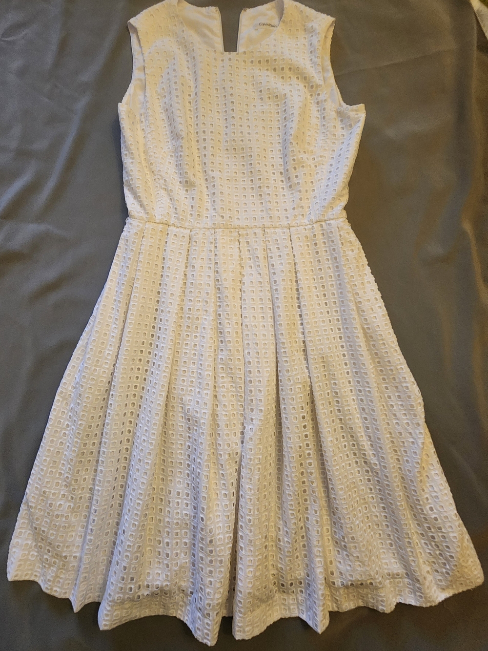 Calvin Klein White Eyelet Fit & Flare Sleeveless Dress - Size 4